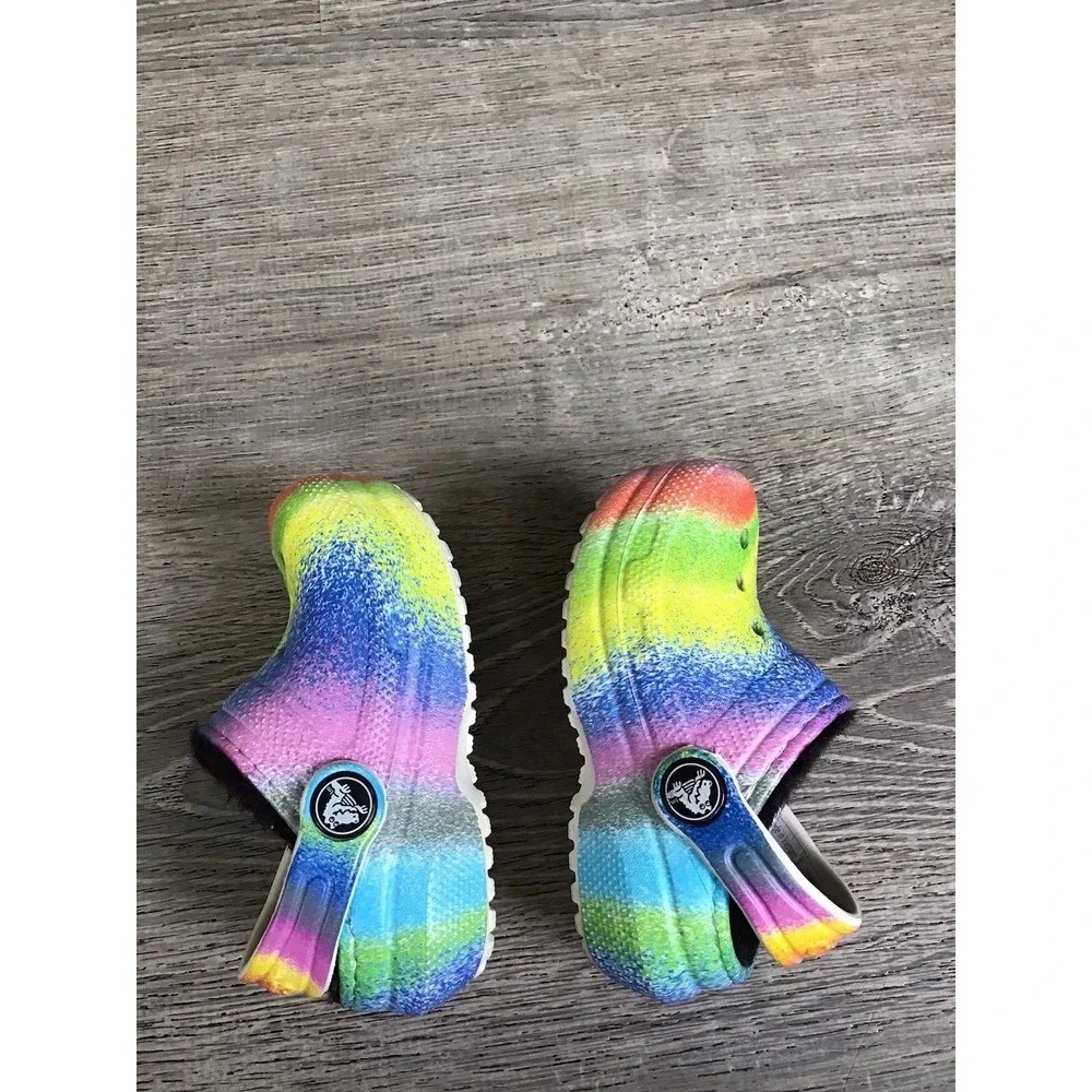 Crocs Baby Girls Size 4 C4 Rainbow Clogs Black Lined Shoes Slip On 208095